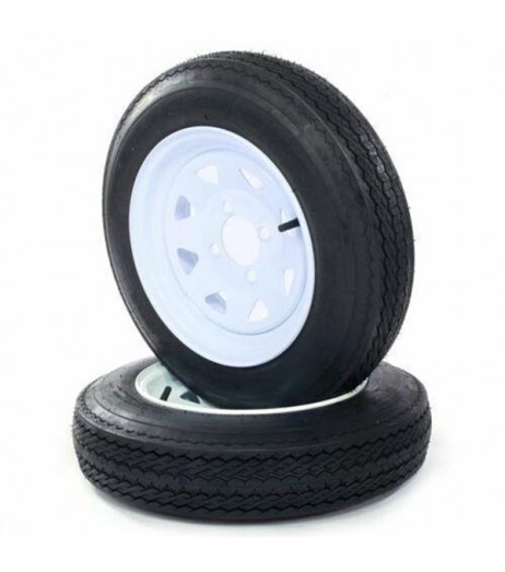 One - Trailer Tires & Rims 480-12 12" 4 Lug Wheel White Spoke 4ply 4.80-12