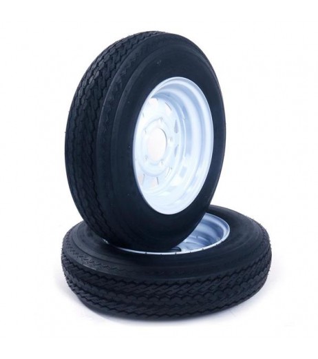 2 New Trailer Tires & Rims 5.30-12 530-12 Hole Wheel White Spoke