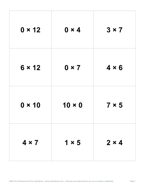 Preview of the first page of Multiplication flashcards